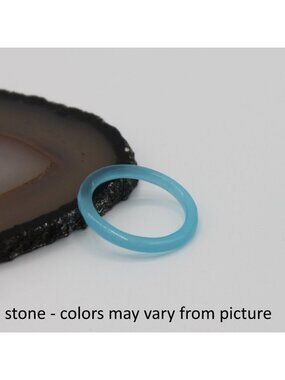 Ring band jewelry natural light blue stone 2.5mm minimalist modern new